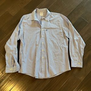 Brooks Brothers Slim Fit White & Blue Striped Long Sleeve Dress Shirt Size XL